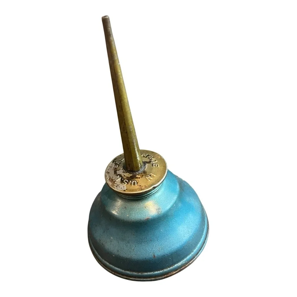 Vintage Eagle Oil Can Pump Oiler Blue Metal Spout Tool Shop Farm